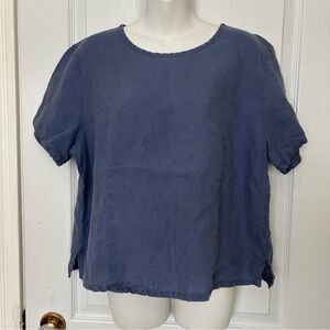 L.L. Bean 100% Linen Blue Short Sleeve Top Women Large